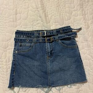 Denim Mini Skirt with Double Belt
